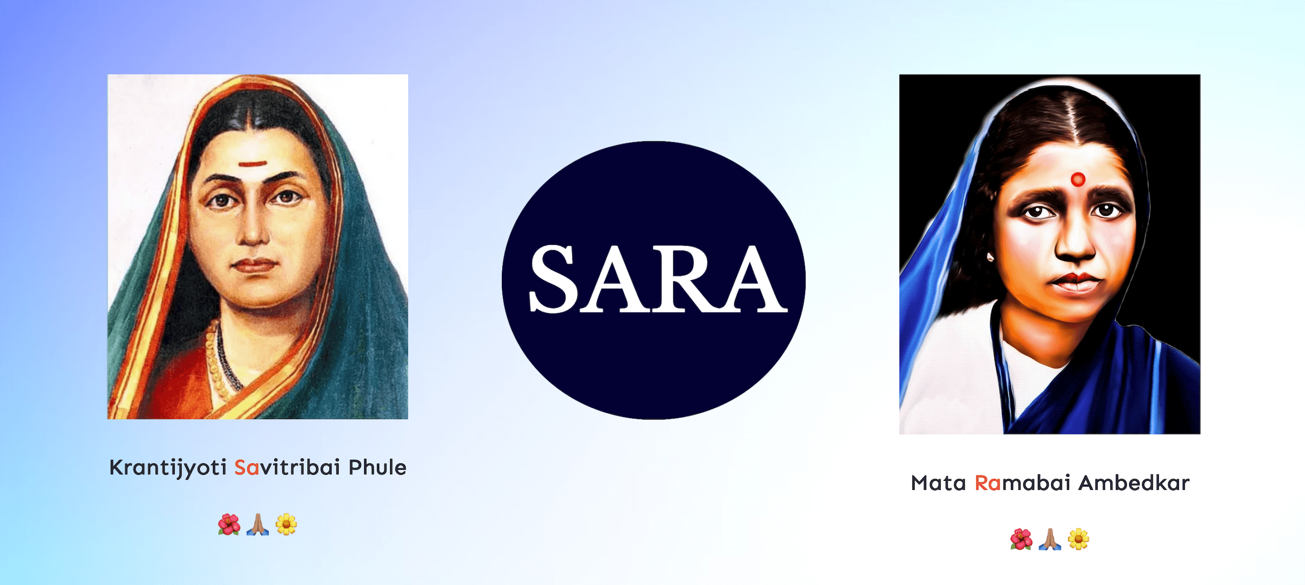 A dedication picture of two legendary women, Mata Savitribai Phule & Mata Ramabai Ambedkar. Sara Institute's name is the combination of the first two letters of their names.